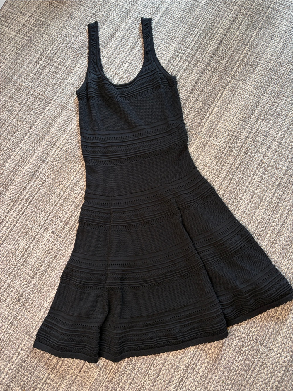 Vintage Torn by Ronny Kobo Black Heavy Knit Lined Flared Mini Dress
